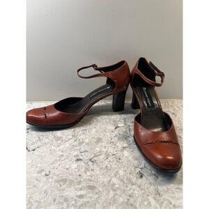 Etienne Aigner Women's Leather Dress Heels Red Ankle Strap Size 8 JL